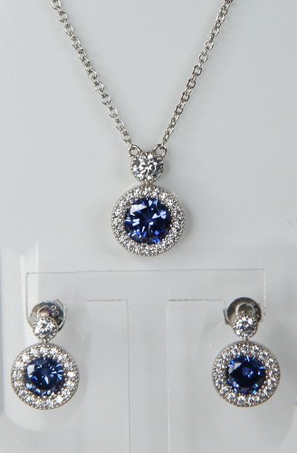 Sterling Silver/Tanzanite/CZ Circle Drop Earrings and Pendant Set